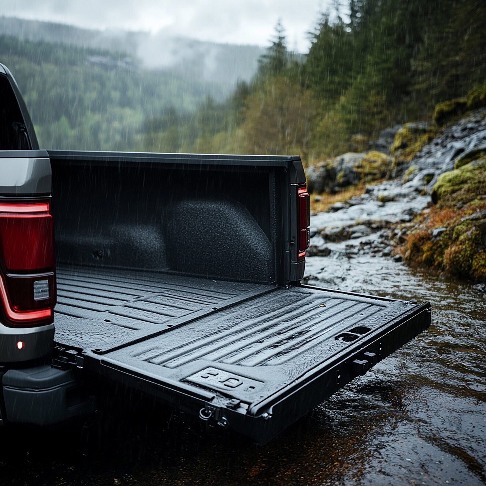 Ford truck is parked muddy puddle